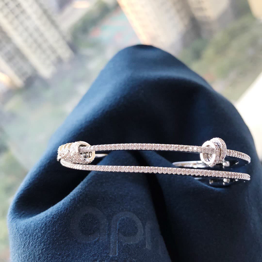 APM Monaco Silver Cuff Bracelet with Diamond Accents